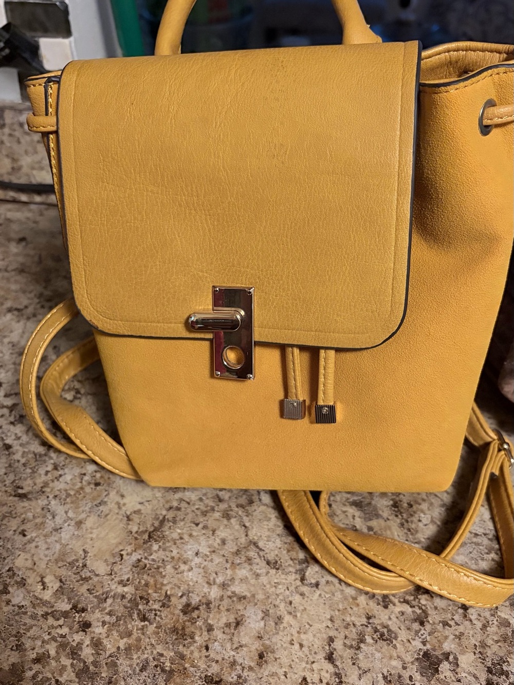 Aldo Mustard Yellow Mini Backpack with Gold-Tone Hardware